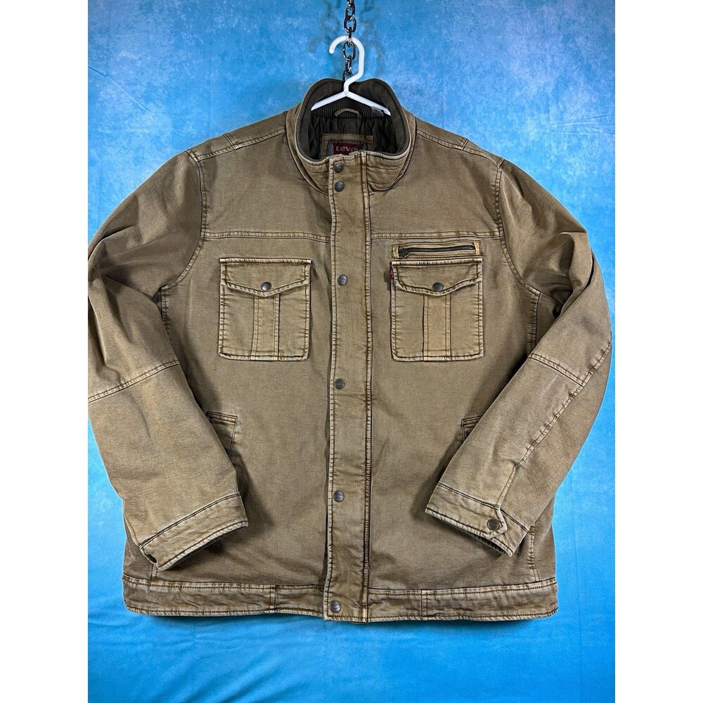 Levi's Men's Brown Military Quilted Lined Jacket Zip/Button Pockets 2XL